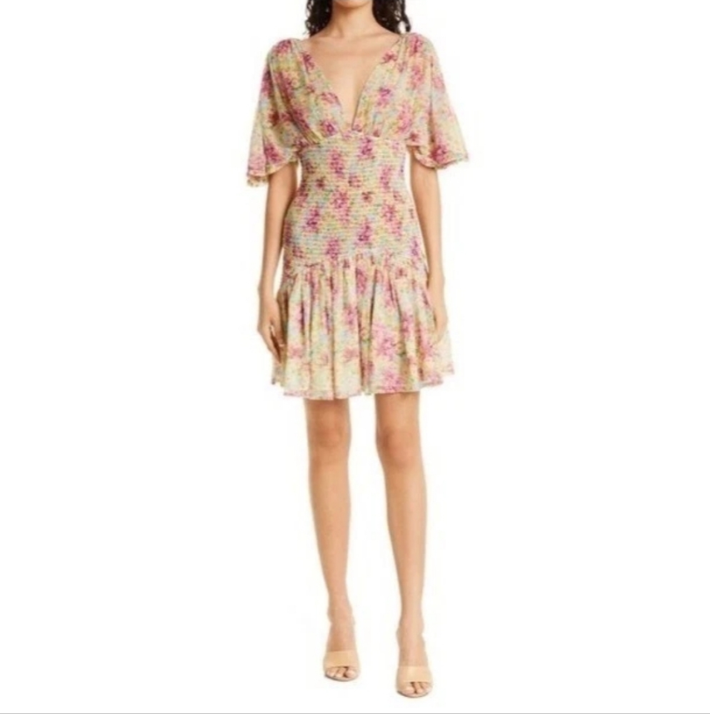 By Timo Floral Smocked Chiffon Mini Dress
